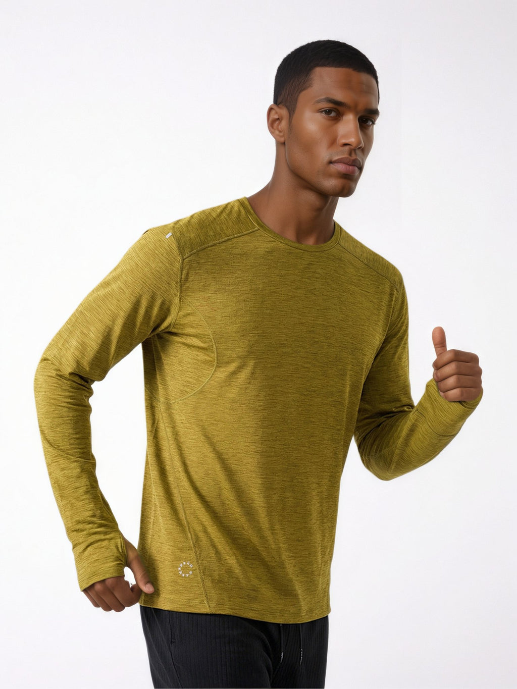 Performance long sleeve top lifestyle image 07: black yellow running